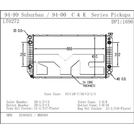Tyc Radiator Assembly No Tyc 1696 1696